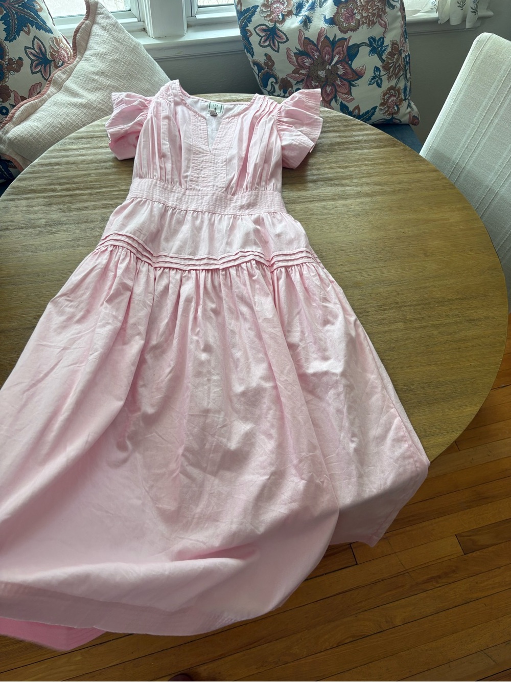 LEA Light Pink Puff-Sleeve Maxi Dress with Smocked Waist